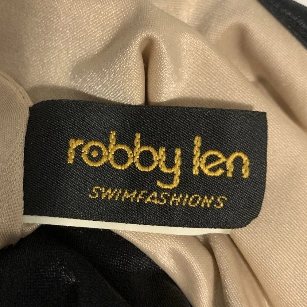 VTG 90s Robby Len One Piece Swimsuit‎ Women 10 Black White Abstract Ruffle USA